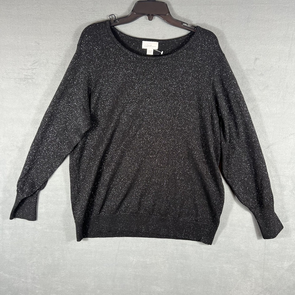 Jaclyn Smith Collection Women's Black‎ Sparkle Glitter Knit Sweater Top XL